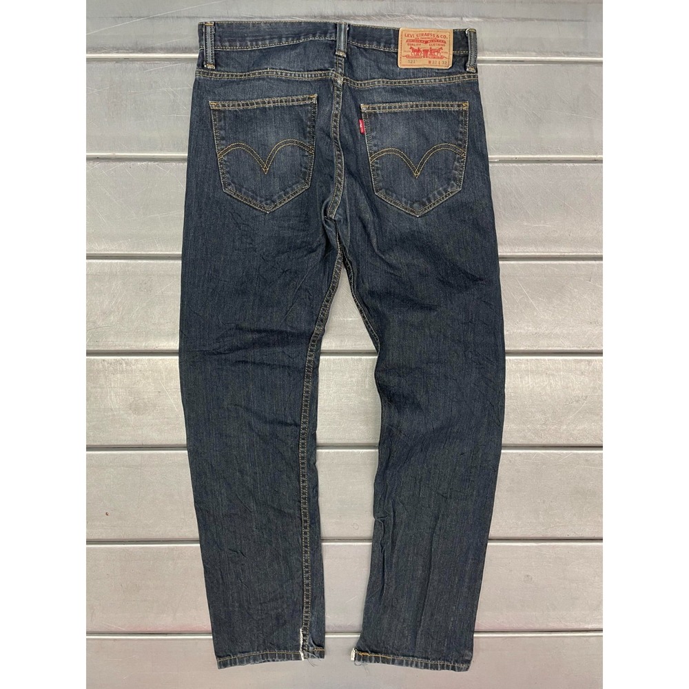 Levis 521 Jeans Slim Taper‎ Mens 32X30 Blue Dark Wash Denim 100% Cotton - Picture 9 of 14